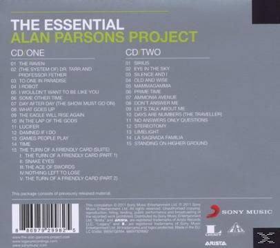 Rückseite des Albums mit Titelliste. Das Album heißt 'The Essential Alan Parsons Project'. Sony Music Logo.