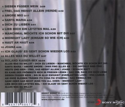 CD mit einer Liste von Songtiteln und Credits auf Deutsch, Barcode und Sony Music Logo.