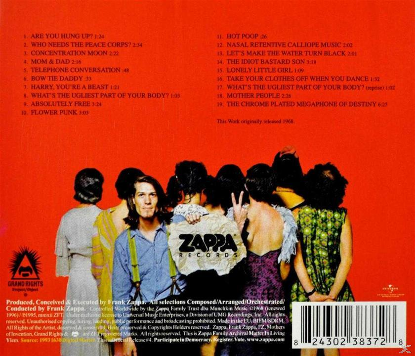 Albumhoes met een groep mensen met een Zappa Records-logo. Achtergrond geeft nummers weer.