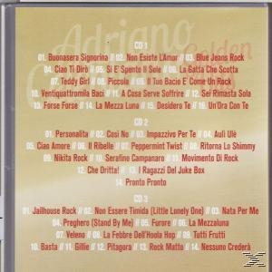 CD-Cover mit Text, der Songs von Adriano Celentano auflistet. Der Hintergrund ist gold.