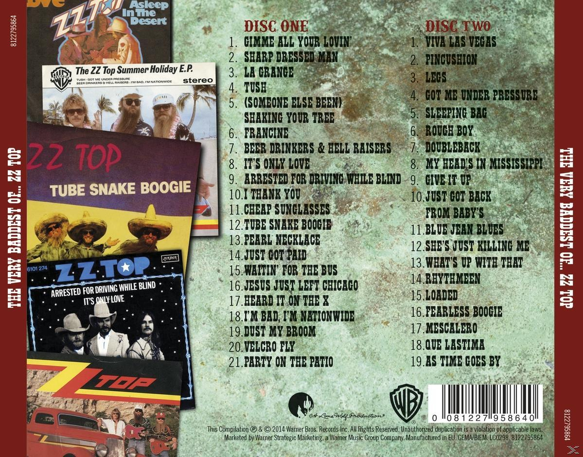 Albumcover der ZZ Top-Compilation 'The Very Baddest Of'. Enthält mehrere Albumcover.