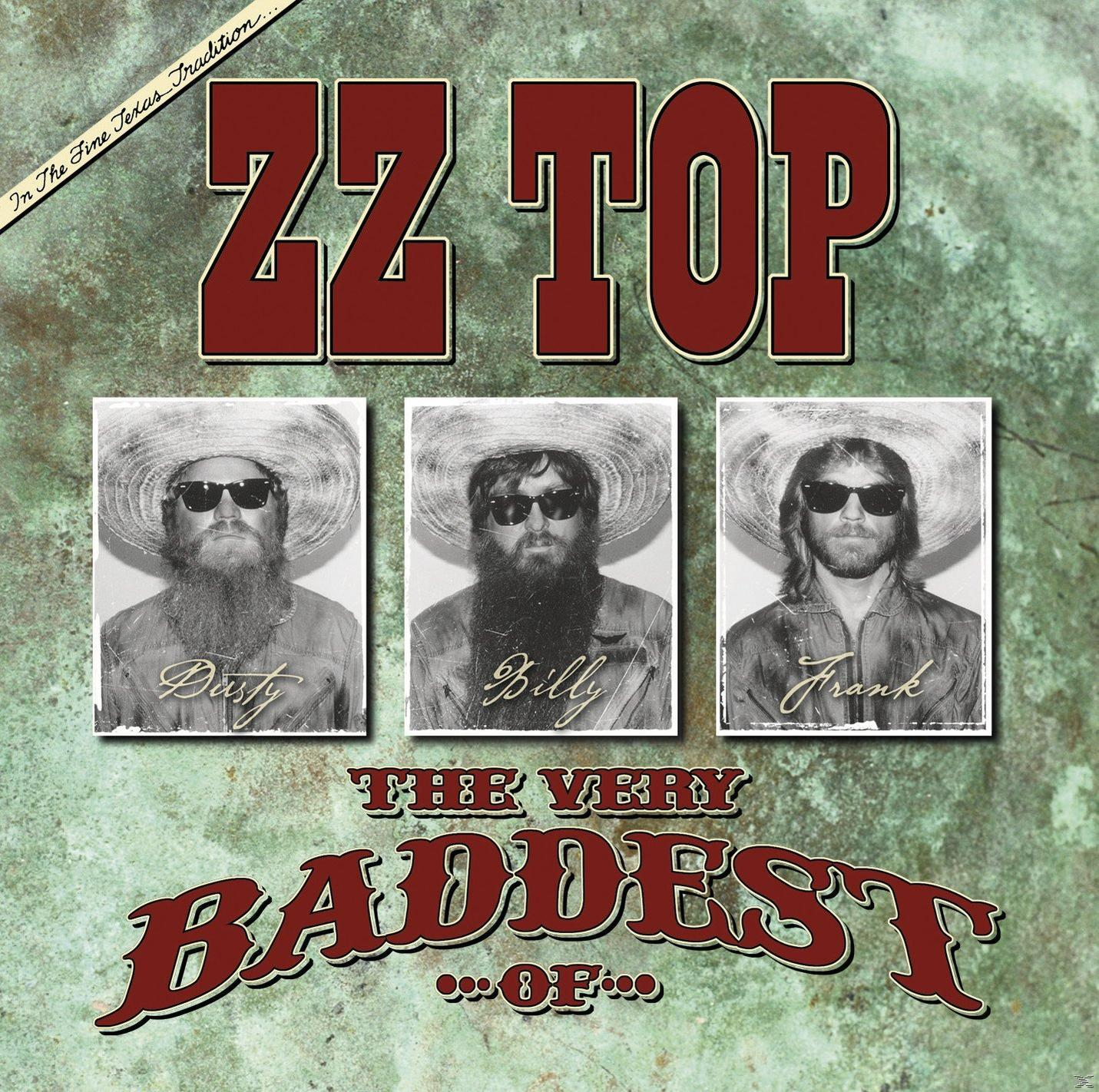 Albumcover mit drei Männern mit Hüten, Sonnenbrillen und Bärten. Text: ZZ Top, The Very Baddest.