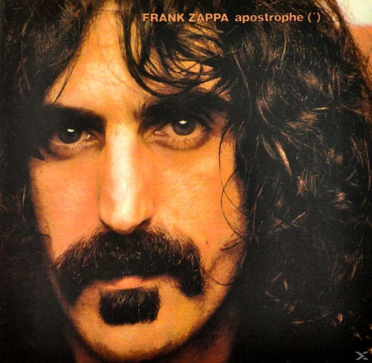 Album borító: Frank Zappa, közelkép az arcáról bajusszal. Szöveg: Frank Zappa apostrophe.