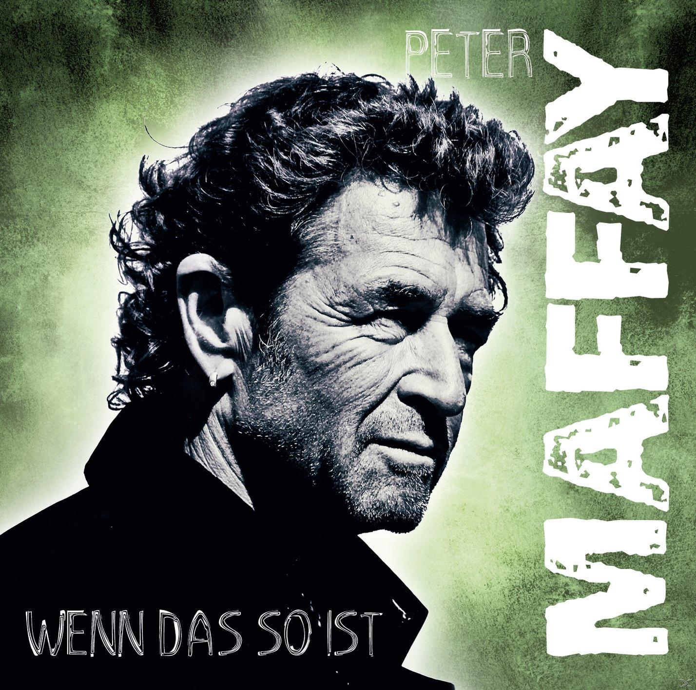Schwarz-Weiß-Nahaufnahme von Peter Maffay. Grüner Hintergrund mit dem Namen Peter Maffay.