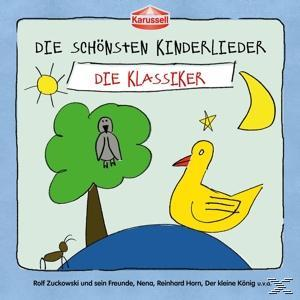 Cartoon-Cover mit Baum, Ente, Mond, Stern und Titel: Die Schönsten Kinderlieder.