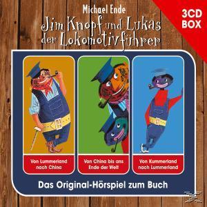 Cover eines Kinderhörbuchs mit drei Zeichentrickfiguren eines Mannes mit Pfeife.