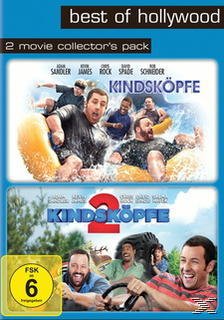 DVD-Cover: Zwei Filme, 'Kindsköpfe' 1 und 2. Schauspieler im Wasser und an Land. Text oben.