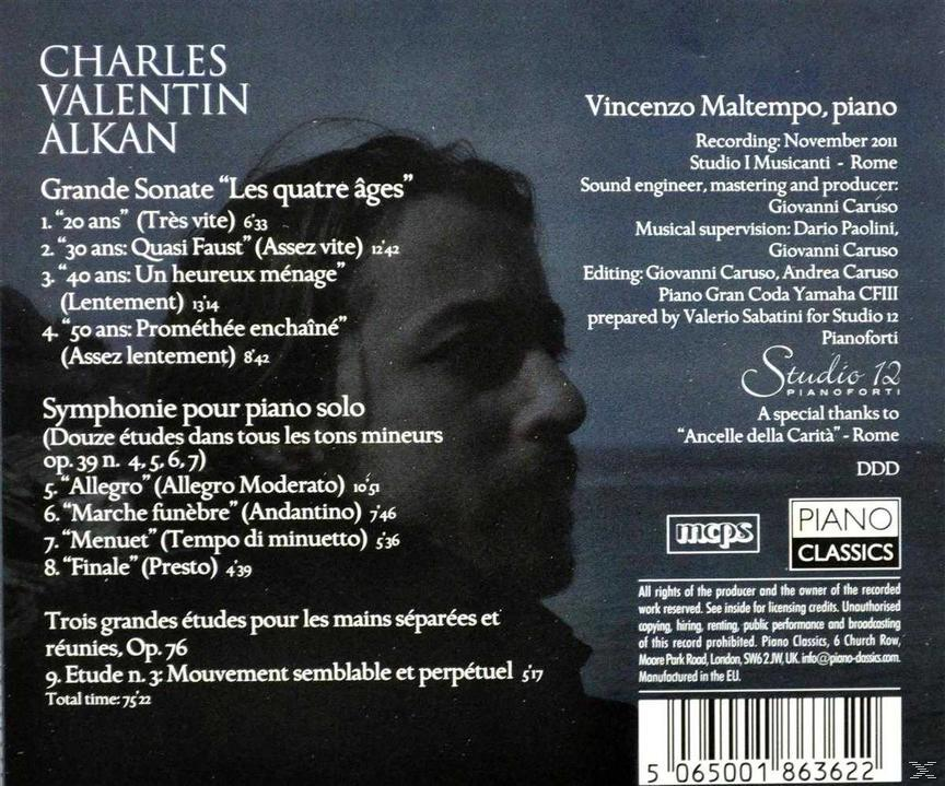 Rückseite einer CD-Hülle mit Text über einen Musiker und Albumtracks. Das Gesicht eines Mannes ist sichtbar.