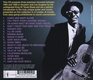 CD-Rückseite, Text über Blues-Musik und ein Mann mit einer Gitarre.