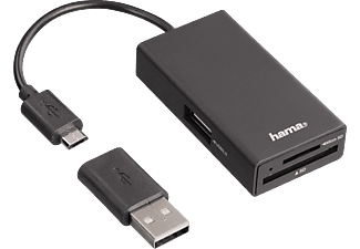 HAMA 54141 SD/MIC-SD+HUB 1-PORT USB2 OTG - Kartenleser (Schwarz)