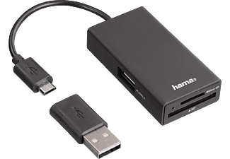 HAMA Lecteur de cartes/Hub USB 2 OTG pour smartphone/tablette/PC portable/PC - Lecteur de cartes (Noir)