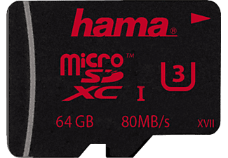 HAMA microSDXC CL3 64GB - Speicherkarte  (64 GB, 80, Schwarz)