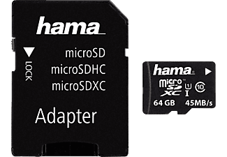 HAMA microSDXC UHS-I CL10 64GB+AD - Speicherkarte  (64 GB, 45, Schwarz)