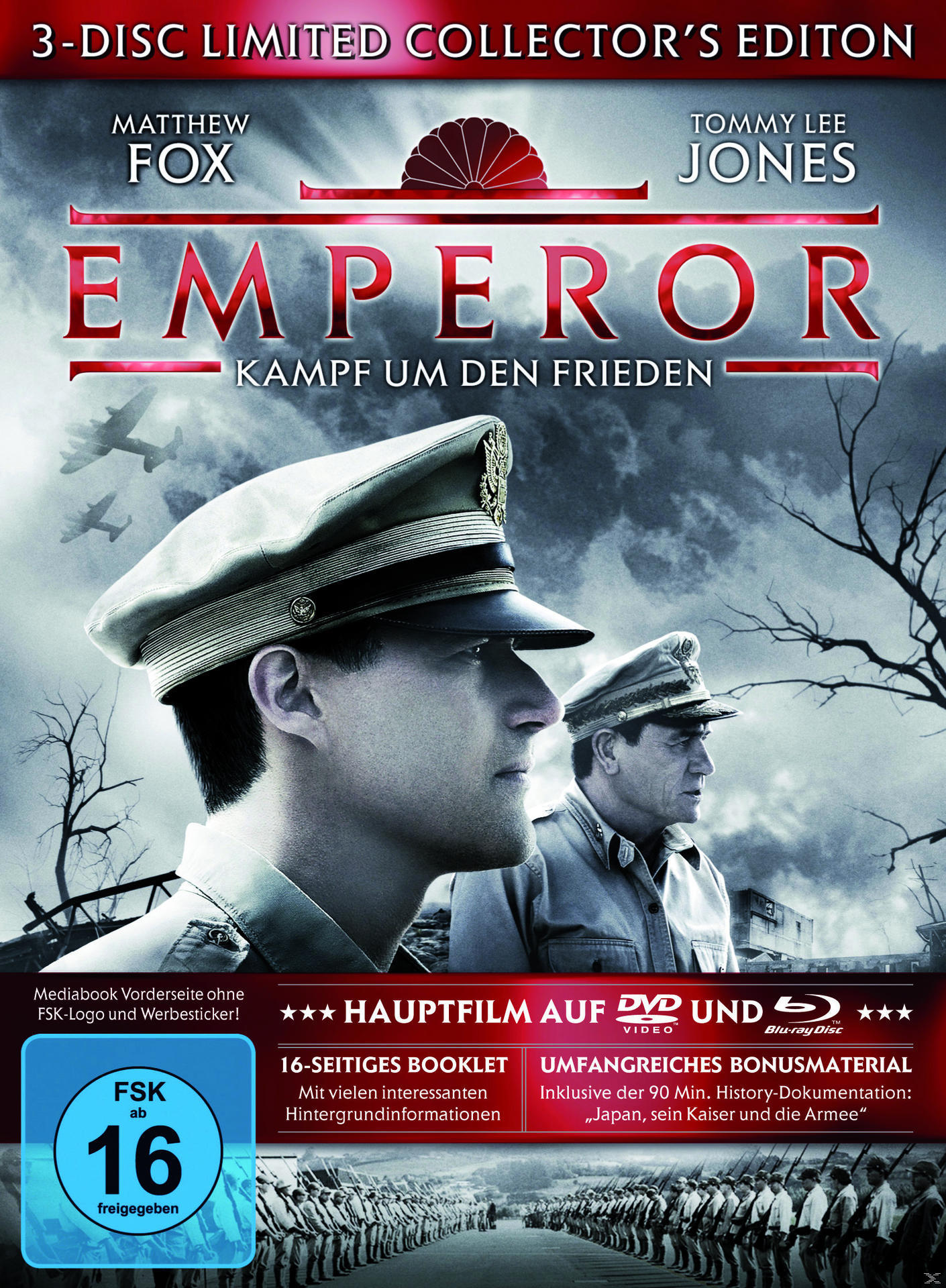DVD-Cover mit zwei Männern in Militäruniformen. Text: Emperor, Kampf für den Frieden.
