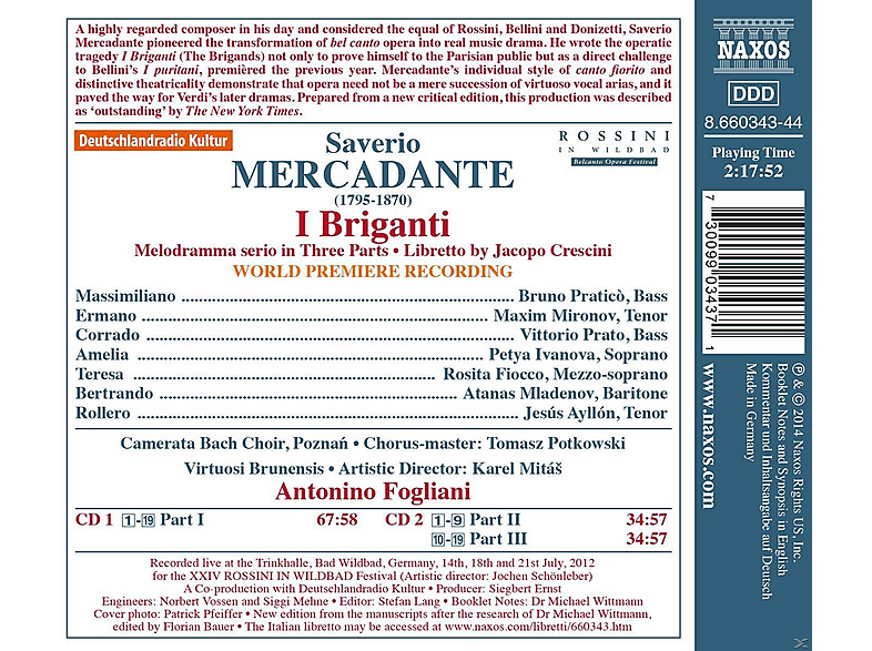 Bruno Pratico, Maxim Mironov, Vittorio Prato, Petya Ivanova, Rosita Fiocco, Virtuosi Brunensis, Poznan Camerata Bach Choir - I Briganti (CD)