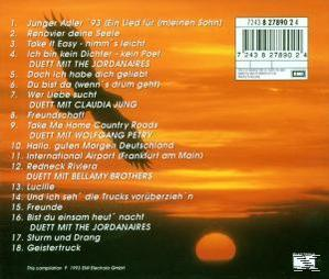 CD-Rückseite mit Trackliste. Enthält eine Adlersilhouette bei Sonnenuntergang und Text zum Album.
