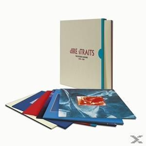 Box-Set von Dire Straits Alben. Mehrere Albumcover in einer weißen Box.