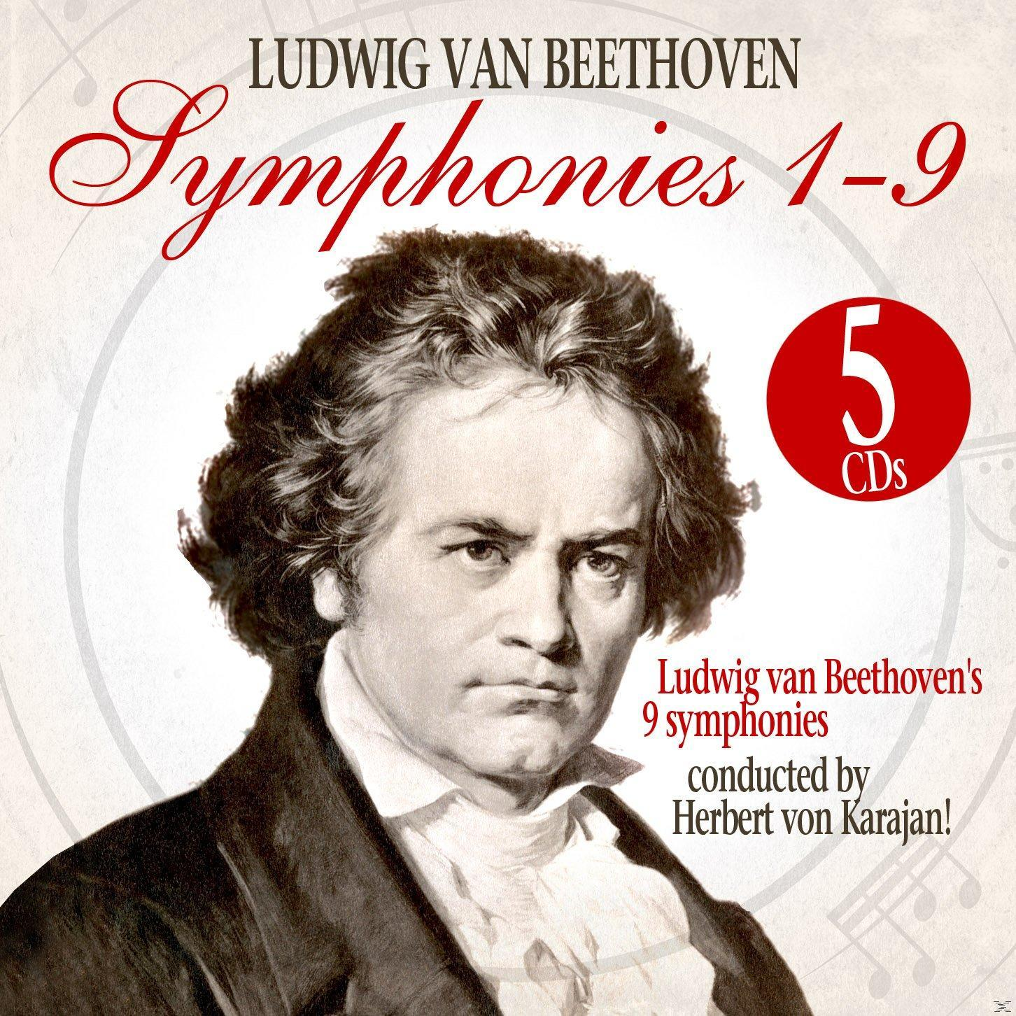 Albumcover. Porträt von Ludwig van Beethoven. Text: LUDWIG VAN BEETHOVEN, Symphonien 1-9.