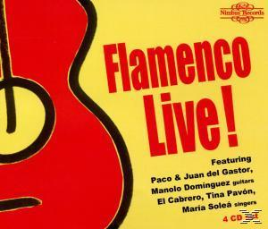 Albumcover: Ein roter Gitarrenumriss auf gelbem Hintergrund mit dem Text 'Flamenco Live!'