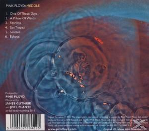 Pink Floyd, Meddle albumborítója. Vízfelszín fodrokkal és buborékokkal. Kékes és vöröses tónusok.