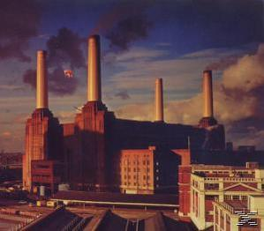 Pink Floyds Animals Albumcover, eine Fabrik mit Schornsteinen.