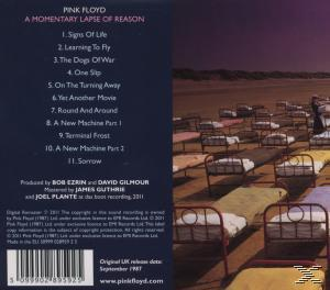 A Pink Floyd 'A Momentary Lapse of Reason' hátlapja. Számok listája. Ágyak a sivatagi tájon.