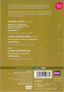 Rückseite einer DVD-Hülle mit Text über die Musik von Chopin und Beethoven. Braun-grünes Farbschema.