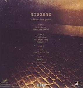 Album-Rückseite. Titelliste des NOSOUND-Albums. Braun-weißes Design. Ziegelpflaster.