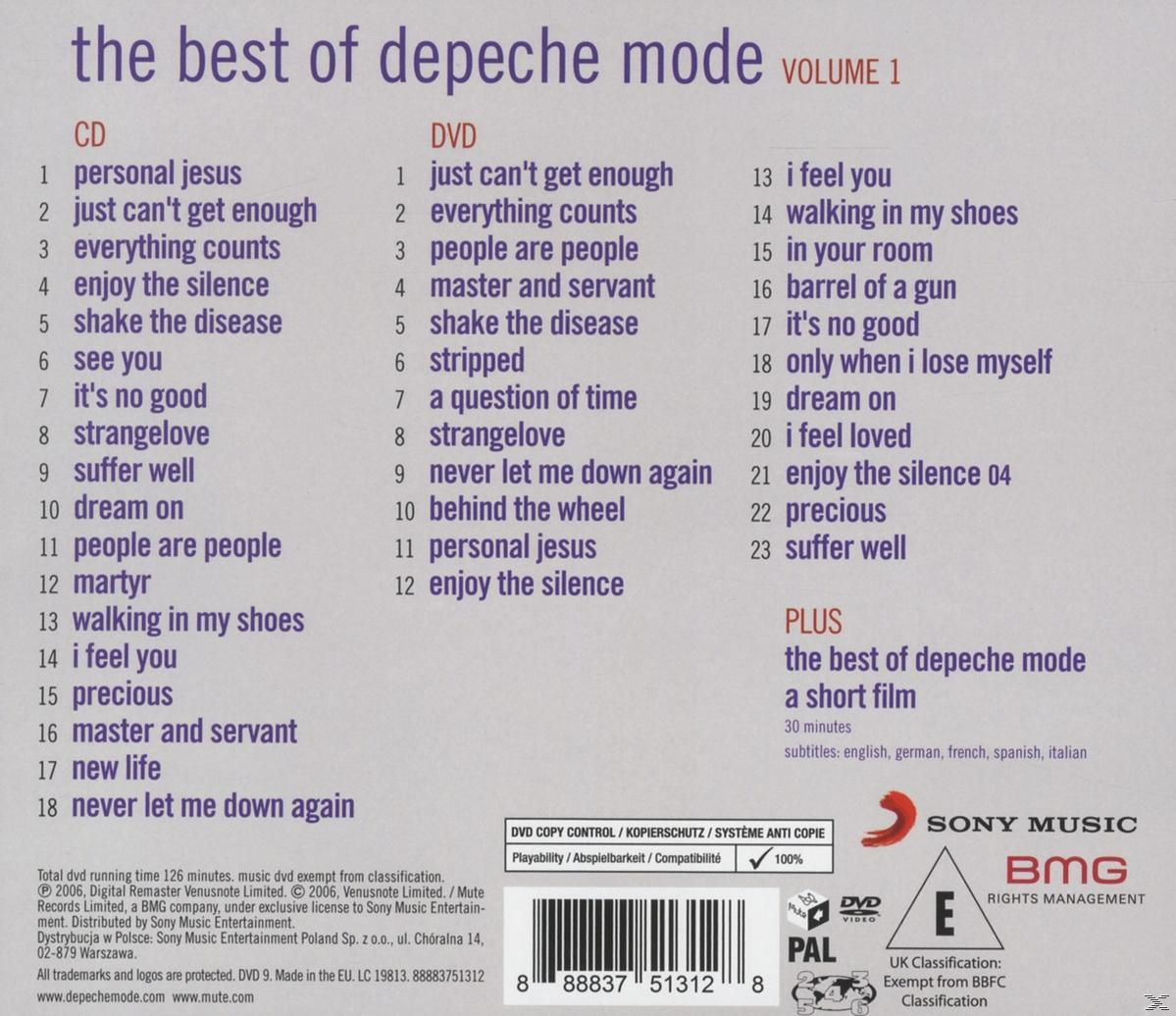 CD és DVD számlista: 'The Best of Depeche Mode Volume 1'. Sony Music BMG logó és vonalkód.