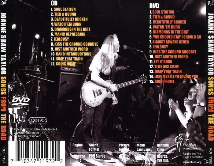 DVD-Rückseite mit einer Frau, die Gitarre spielt, Text 'Songs From The Road' und einer Titelliste.