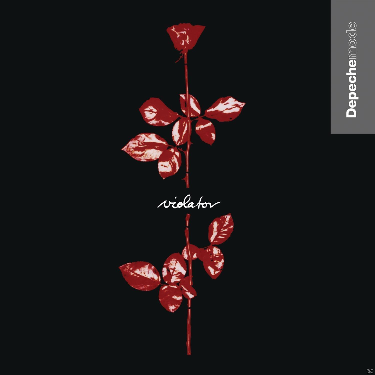 Albumcover: Eine rote Rose mit zwei roten Blättern auf schwarzem Hintergrund, Titel: Violator.