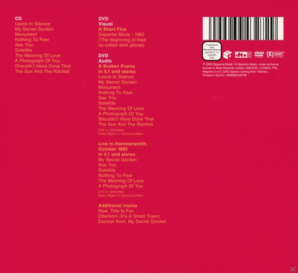 Depeche Mode DVD-Cover mit Titelliste. Roter und weißer Text. Barcode oben rechts.