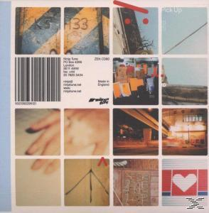 Albumcover mit einer Collage aus Bildern, darunter eine Hand, ein Barcode und ein Herz.