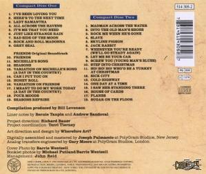 Rückseite eines CD-Albums mit Titellisten, Credits und einem Barcode in der oberen rechten Ecke.