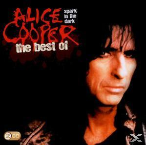 Albumcover mit Alice Cooper, rotem Text, dunklem Hintergrund und dem Titel 'Spark in the Dark'.