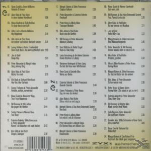 CD-Cover mit einer Liste deutscher Songtitel in schwarzer Schrift auf beigem Hintergrund.