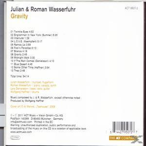 Rückseite der CD-Hülle, weißer Hintergrund, Titelliste von Julian & Roman Wasserfuhr.