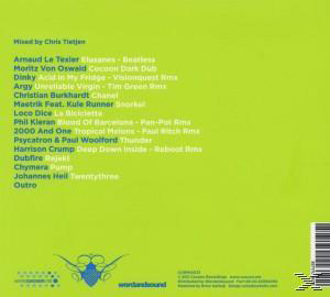 Album-Rückseite, grüner Hintergrund, Titelliste, gemischt von Chris Tietjen.