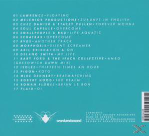 Ein türkisfarbenes Albumcover mit weißem Text, der Songtitel auflistet.