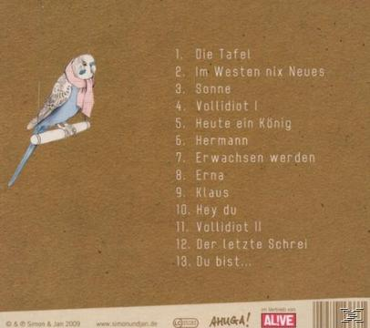 CD-Cover mit Vogel, Titeln und braunem Hintergrund.