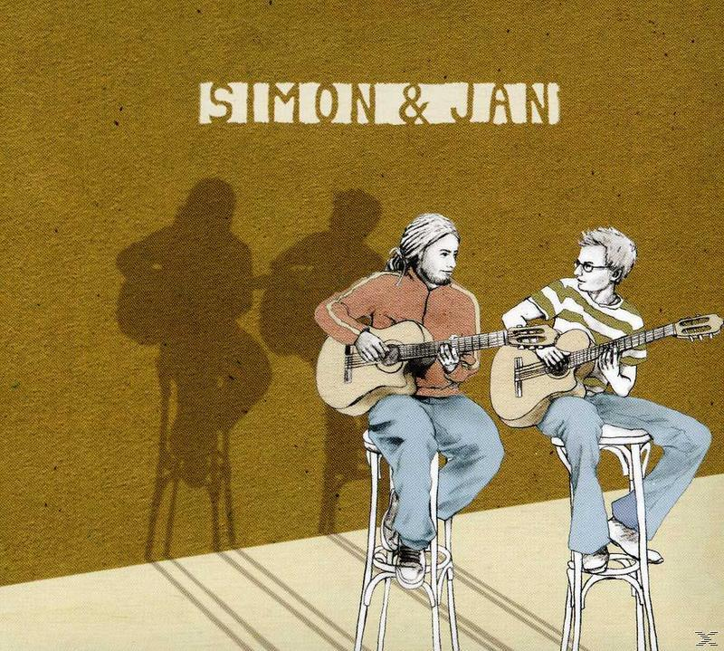 Albumcover: Zwei Männer spielen Gitarre, sitzen auf Hockern, Schatten auf gelbem Hintergrund.