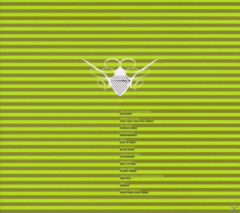 Albumcover: Grüner Hintergrund mit gelben horizontalen Streifen, weißer Text.