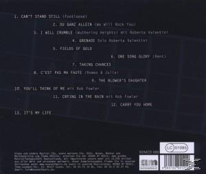 CD-Cover mit Songtiteln. Schwarz-weißer Hintergrund.