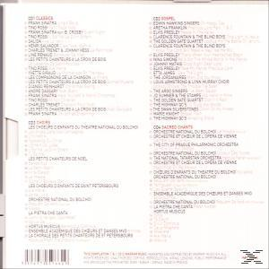 Rückseite einer CD-Hülle mit einer Liste von Liedern, hauptsächlich auf Französisch, mit einigen englischen und deutschen Titeln.