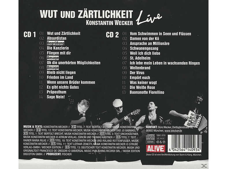 Thumbnail - Konstantin Wecker - Wut Und Zärtlichkeit-Live (CD)