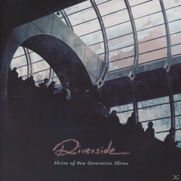 Riverside Albumcover, dunkel, mit silhouettierten Figuren auf einer Rolltreppe.