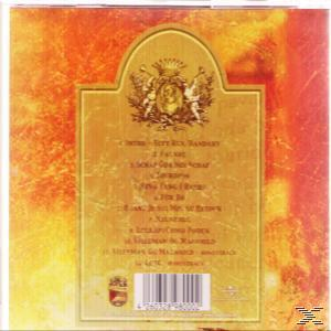 CD-Cover. Goldener Hintergrund, Text und Bilder. Enthält ein Wappen und eine Titelliste.
