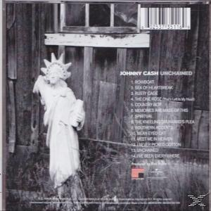Rückseite eines Johnny Cash Albumcovers. Enthält Titelliste, Freiheitsstatue und amerikanische Flagge.