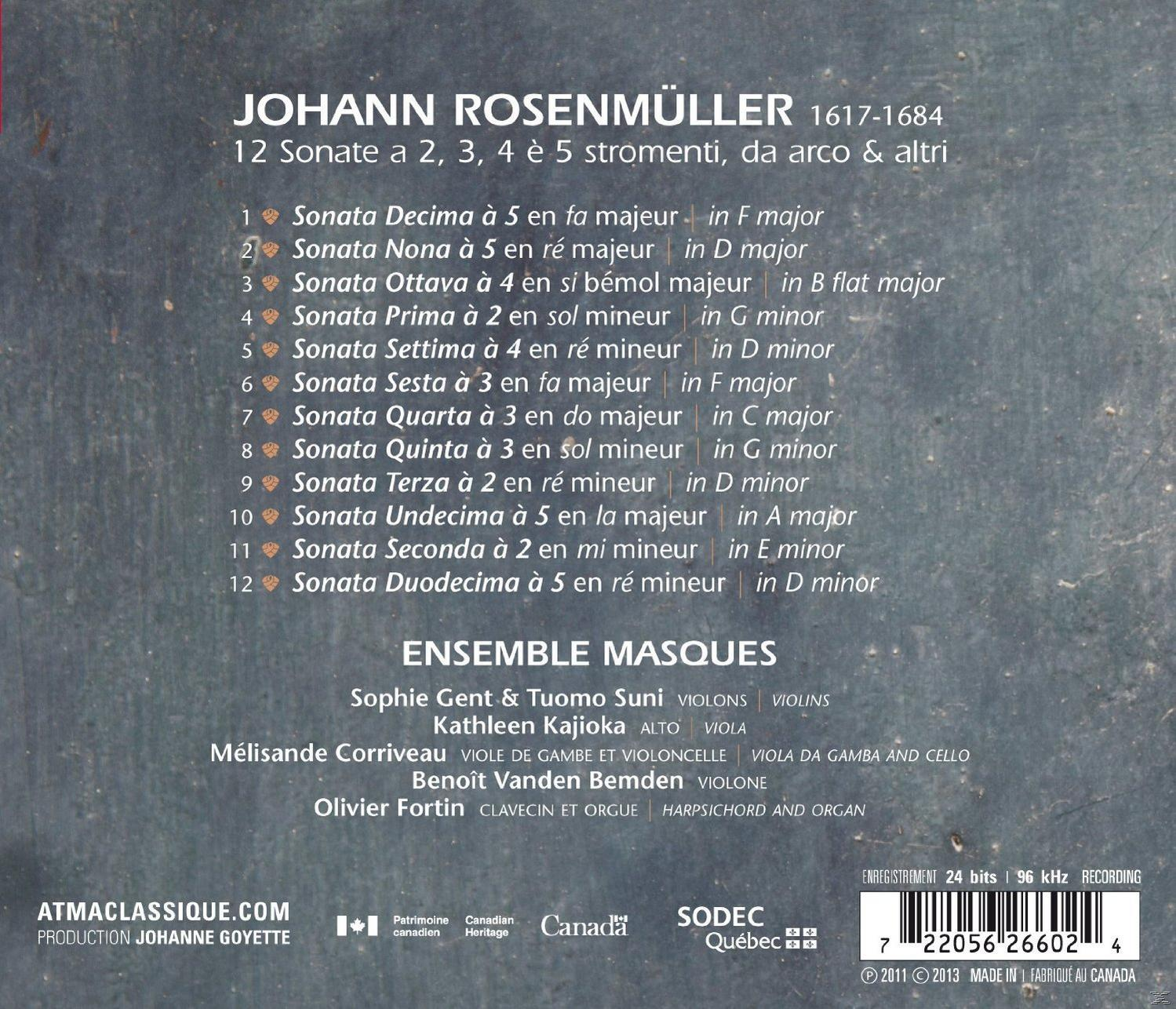 Olivier Fortin, Ensemble Masques - Rosenmüller 12 Sonatas  - (CD)