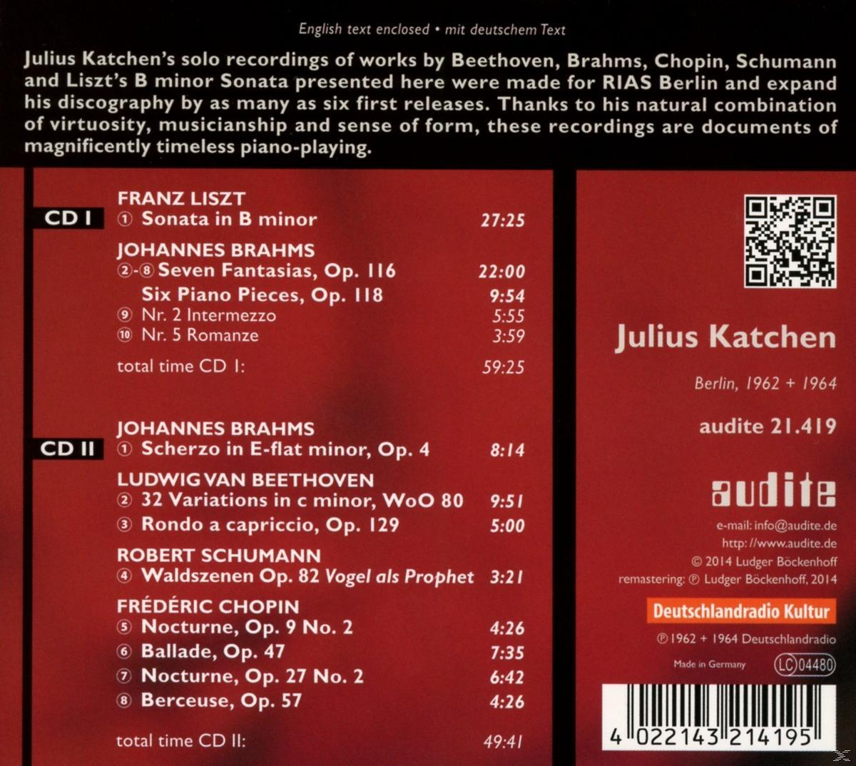 Julius Katchen - Katchen Plays Liszt, Brahms, Beethoven, Schumann/ +  - (CD)